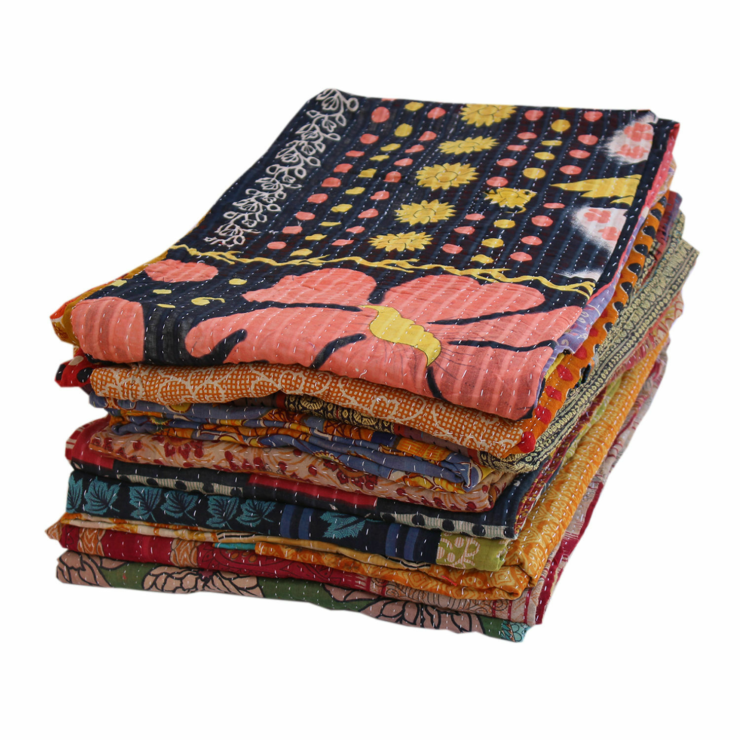 Black Kantha Quilt Vintage Hand Stitch Kantha Bedspread Bedding Throw Handmade Quilt