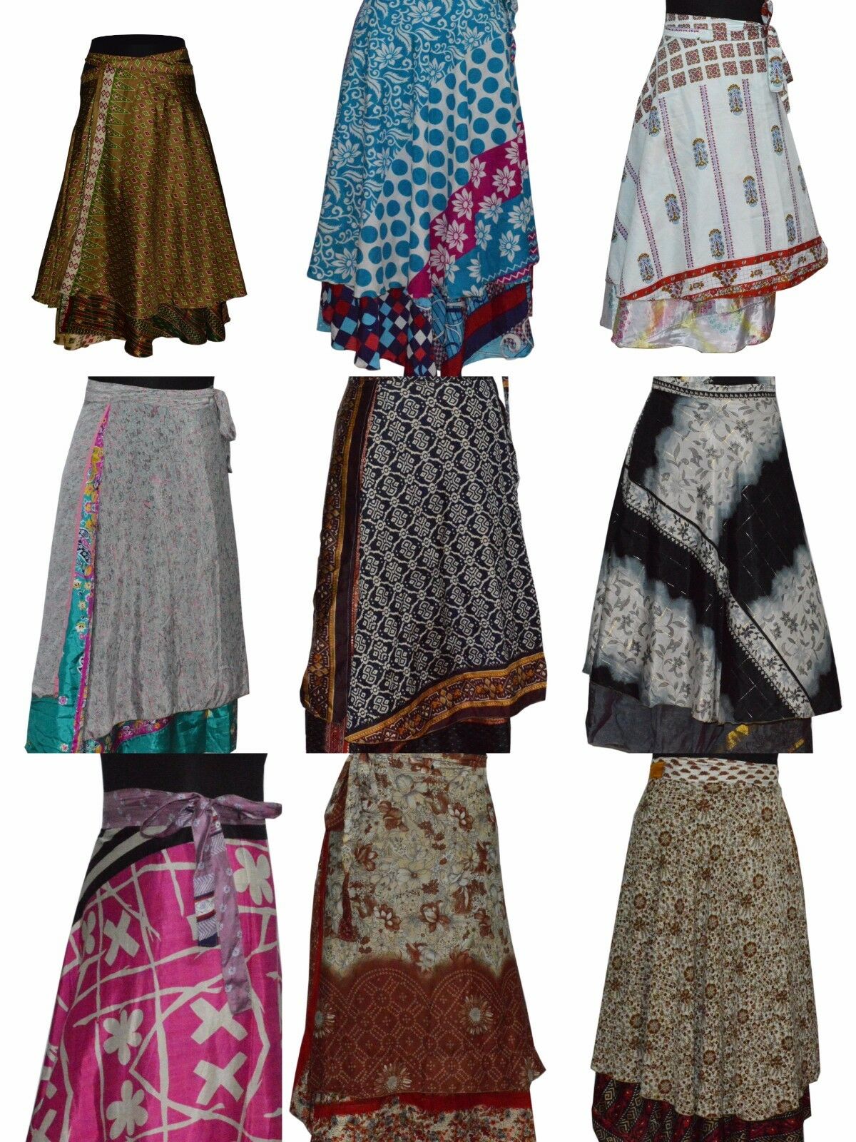 Indian Wrap Around Skirt Wholesale lot of 10 Pcs Printed Reversible Two Layer 